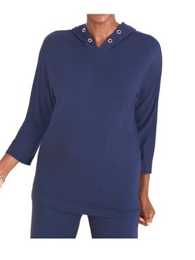 Chico’s Zenergy Grommet Hooded Pullover Top Women’s Size L Long Sleeves Casual